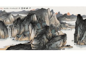 中美协会员荣小松国画山水画《江山如画》