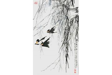 知名画家郭逢挺写意花鸟画《咏柳》