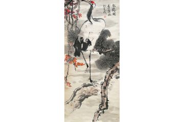 知名画家郭逢挺写意花鸟画《松鹤图》