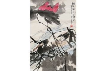 双绝艺术家郭逢挺国画作品《映日荷花别样红》