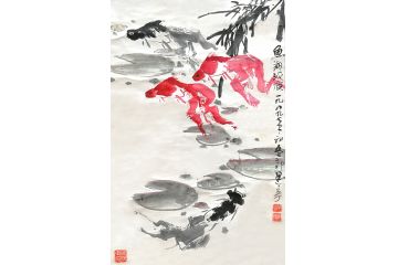 知名画家郭逢挺写意花鸟画《鱼翔浅底》