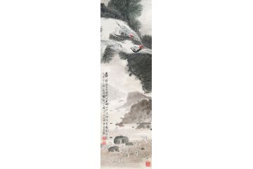 知名画家郭逢挺写意花鸟画《舞鹤游天》