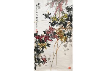知名画家郭逢挺写意花鸟画《秋艳》