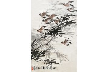 知名画家郭逢挺写意花鸟画《迎风展翅》