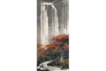 知名画家郭逢挺写意山水画《日照香炉生紫烟》