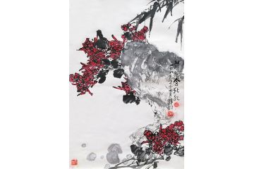 知名画家郭逢挺写意花鸟画《菊艳含秋水》