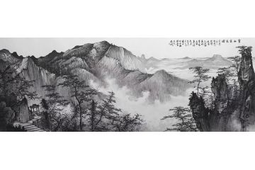 美协周扬波新品丈二山水画《灵山秀色图》