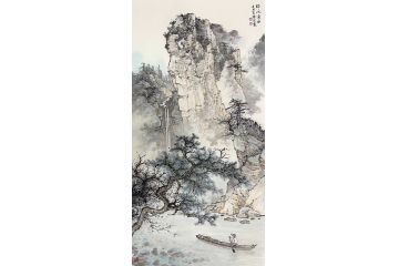 周扬波新品四尺竖幅国画山水画《独泛渔舟》