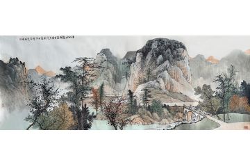 美协周扬波新品山水画《溪山秋色图》