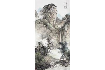 美协周扬波山水画作品《山亭秋色图》
