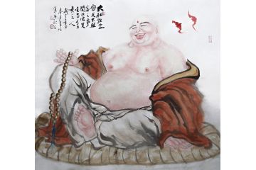 柳子峻斗方写意人物画《大肚能容》