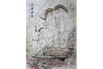 柳子峻新品写意动物画《三羊开泰》