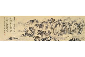 墨痴新品创作国画仿古山水画作品《赤壁图》