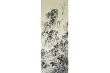 墨痴新品国画山水画《云绕山林有人居》