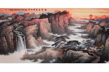 实力派画家张月岗写意山水画《朝霞万里映山河》