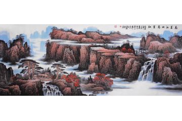 张月岗太行山系列山水画《万里江山万里红》