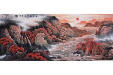 张月岗太行山系列山水画《长河万里映朝晖》