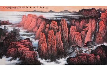 实力派画家张月岗山水画《万里江山万里红》