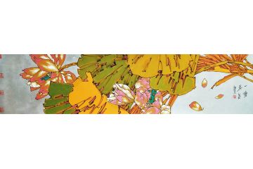 著名画家胡朝水重彩花鸟画《一塘荷气》