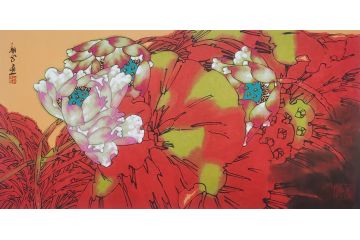 著名画家胡朝水重彩花鸟画《穷款》