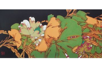 著名画家胡朝水重彩花鸟画《穷款》