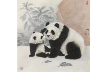 张玉涛新品力作动物画熊猫作品《穷款》