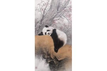 张玉涛新品力作竖幅动物画作品熊猫《穷款》