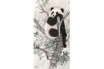 张玉涛国画动物画作品熊猫《穷款》