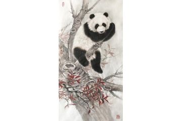 张玉涛新品创作动物画国画熊猫《穷款》