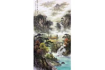 王大为经典竖幅国画山水画《红叶染秋韵》