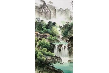 王大为竖幅风水画流水生财《云满溪山树画中》