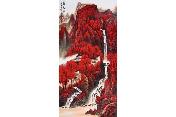实力派画家 王大为竖幅山水画《万山红遍》
