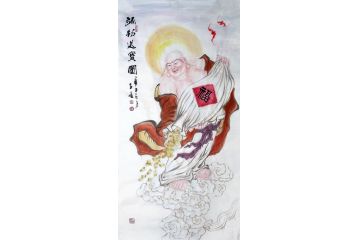 柳子峻新品写意人物画《弥勒送宝图》