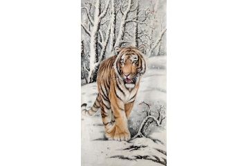 布永杰四尺竖幅老虎动物画《虎》