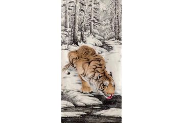 布永杰四尺竖幅作品老虎动物画《虎》