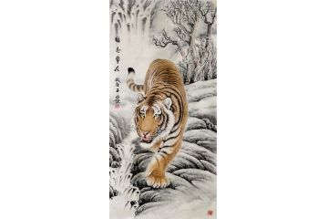 实力派画家 布永杰工笔动物画老虎《猛志常在》