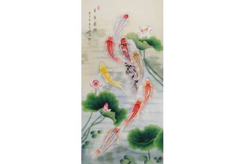 胡记领新品力作四尺竖幅花鸟画《力争上游》