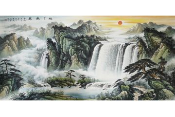 实力派画家 宁建华老师彩墨山水画作品《旭日东升》