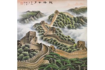 宁建华四尺斗方山水画作品长城《龙腾华夏》