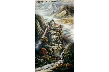 风水画 宁建华精品山水画作品《峡谷流泉》