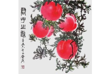 齐真新品力作花鸟画斗方小品《君子之寿》