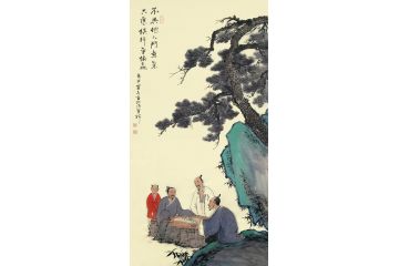 古法山水名家霖青山水画作品《不与他人斗意气，只愿棋枰争输赢》