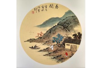 古法山水名家霖青山水画作品《春闲》