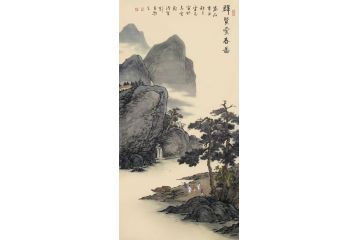 古法山水名家霖青山水画作品《群贤赏春图》