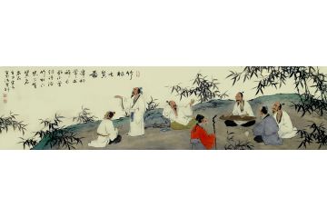 古法山水名家霖青山水画作品《竹林七贤图》