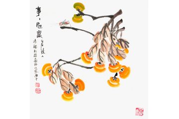 朴喆新品创作国画斗方花鸟画《事事如意》