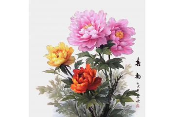 万安工笔花鸟画作品《没骨牡丹》