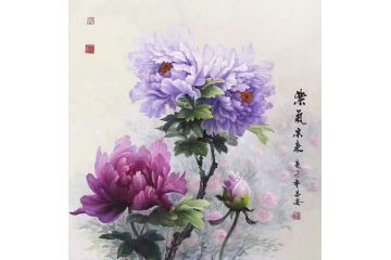 万安工笔花鸟画作品《紫气东来》