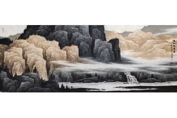 牛鸿亮小六尺风水画《溪山生云图》