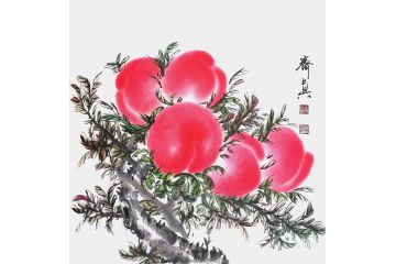 齐真新品写意花鸟画《五福图》